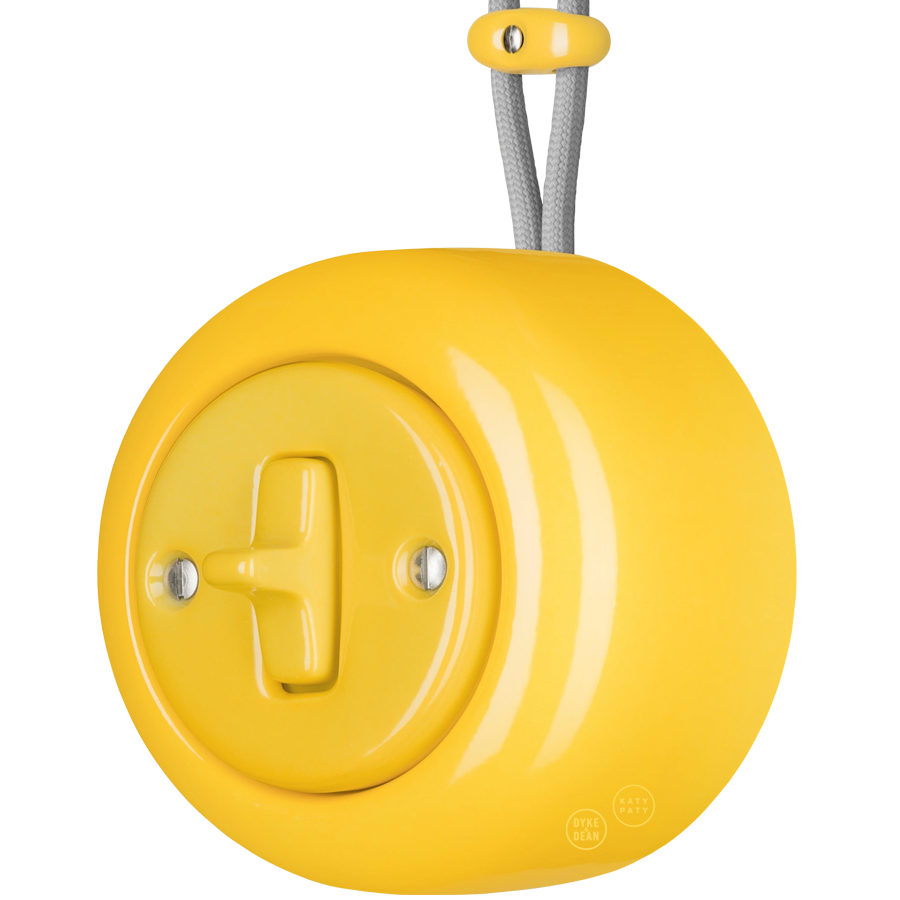 PORCELAIN ROUND SURFACE MOUNTED TOGGLE BUTTON SWITCH YELLOW