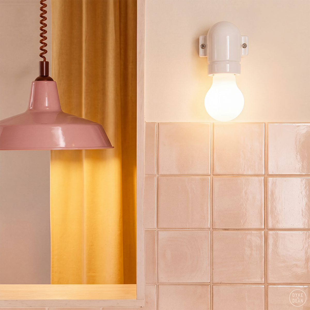 DYKE & DEAN PENDANT LAMPSHADE PINK WITH RETRACTABLE SPRING