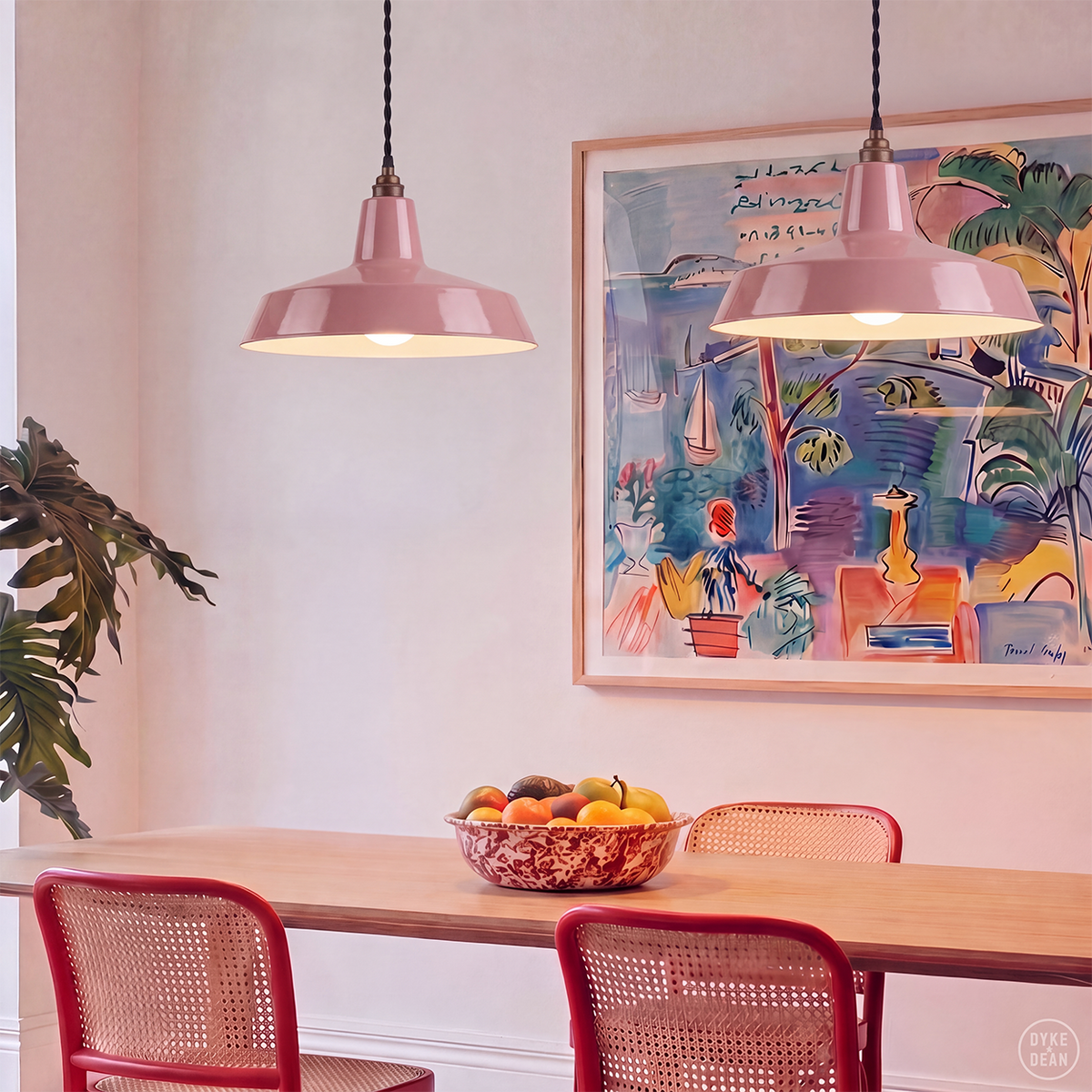 DYKE & DEAN PENDANT LAMPSHADE PINK WITH BULB HOLDER
