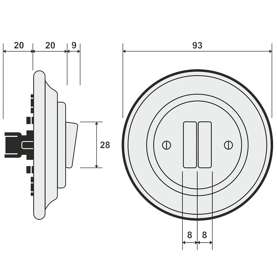 PORCELAIN WALL LIGHT SWITCH CARROT DOUBLE