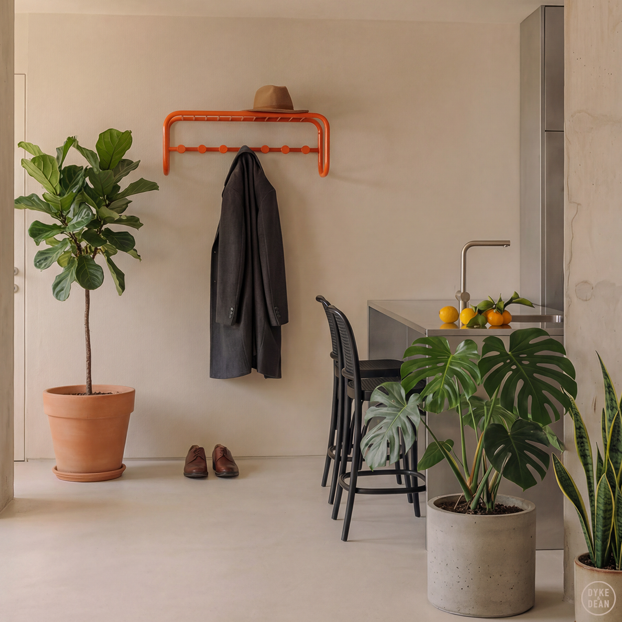 RETRO TUBE HALLWAY WALL COAT RACK SHELF ORANGE