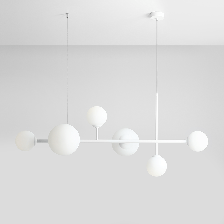 BATON ROD GLOBE PENDANT 6 LIGHT WHITE - DYKE & DEAN