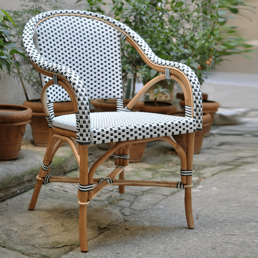 BISTRO RATTAN ARMCHAIR SQUARES WHITE NAVY - DYKE & DEAN