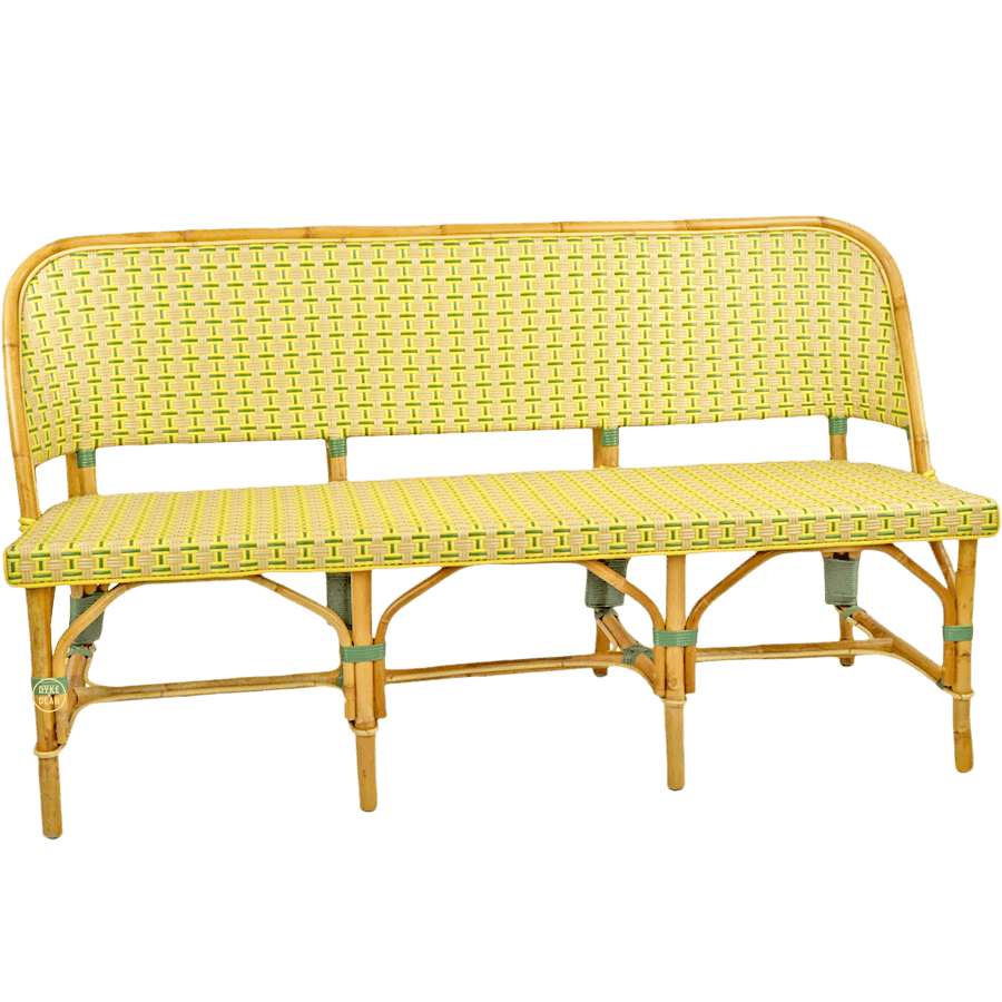BISTRO RATTAN BANQUETTE BENCH YELLOW GREEN & GOLD - DYKE & DEAN