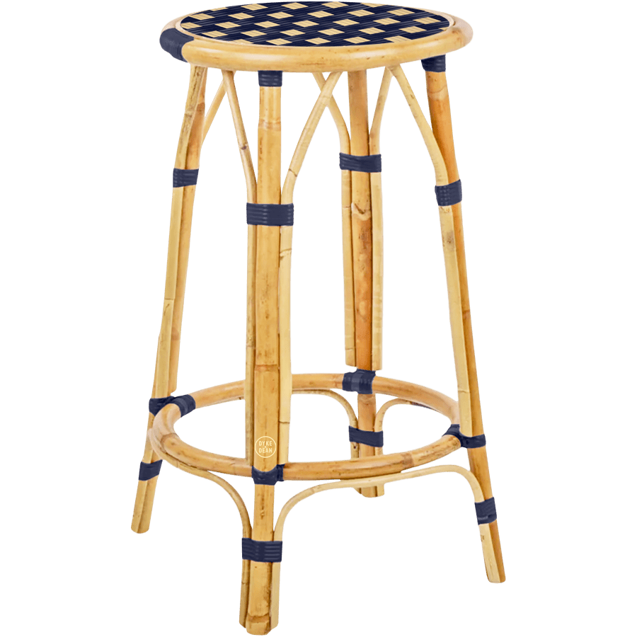 BISTRO RATTAN COUNTER STOOL SQUARE NAVY GOLD - DYKE & DEAN
