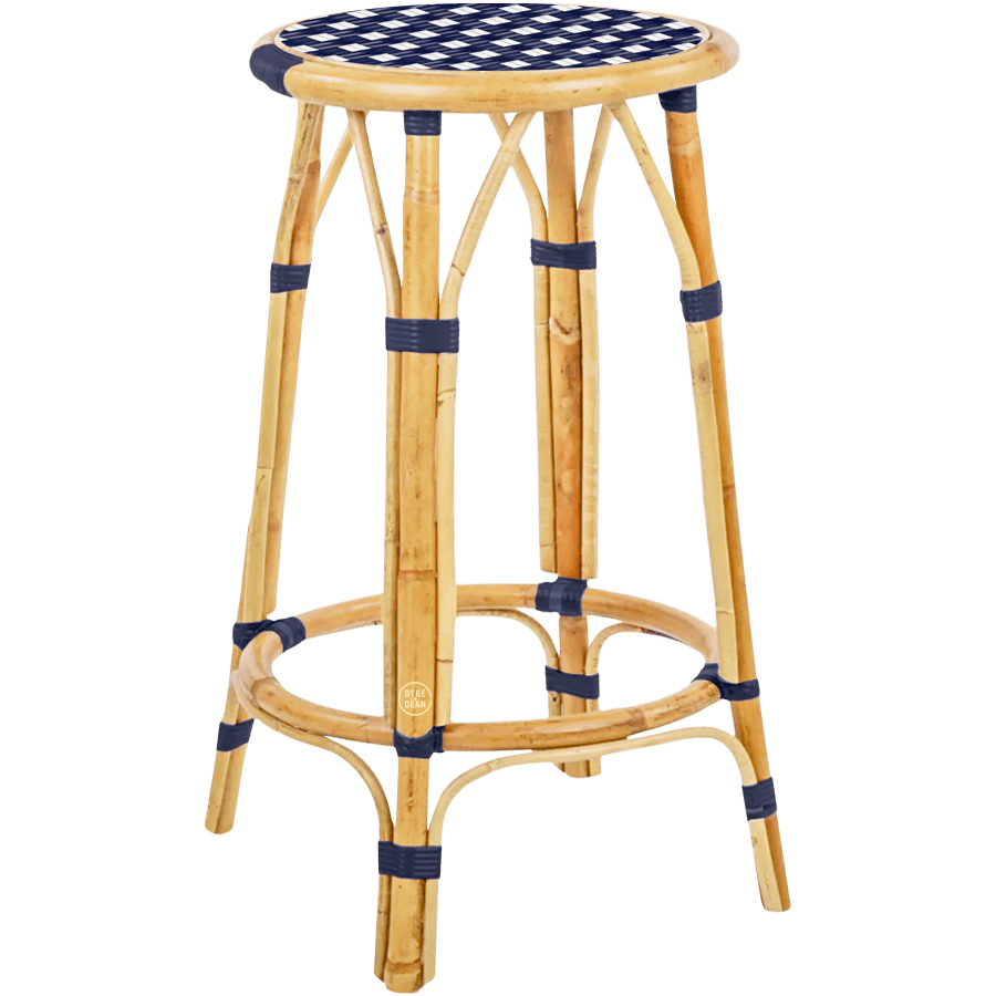 BISTRO RATTAN COUNTER STOOL SQUARE NAVY WHITE - DYKE & DEAN