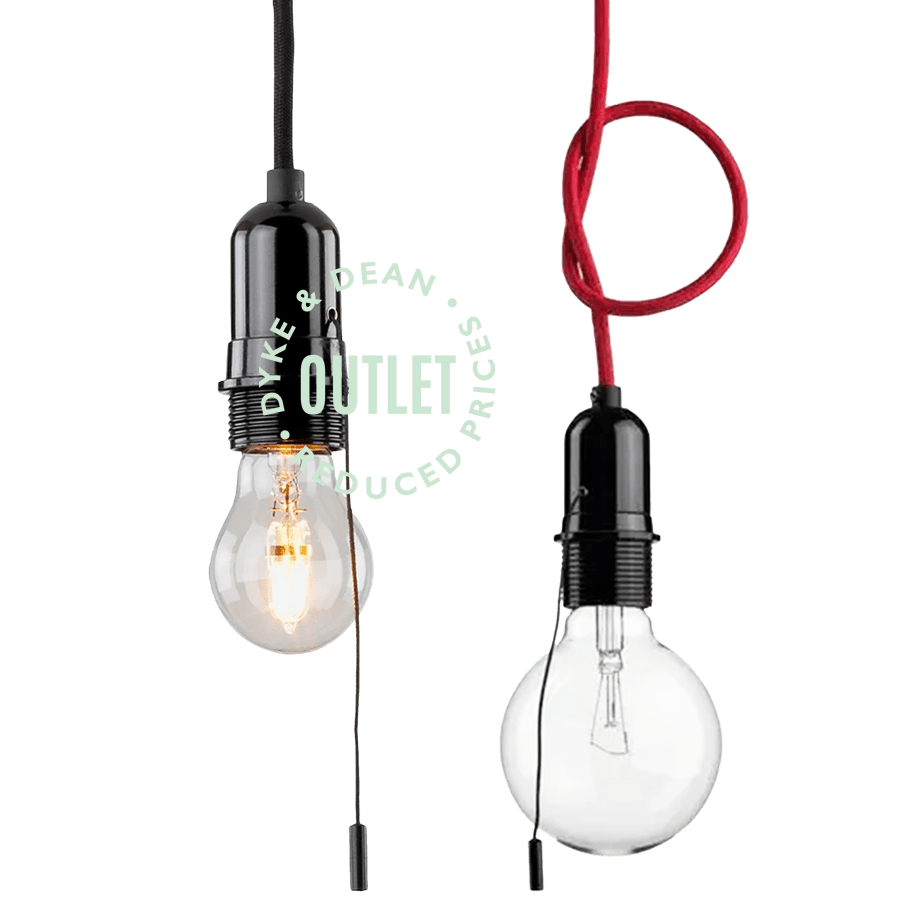 BLACK BAKELITE PENDANT LAMP WITH RED CORD & PULL SWITCH OUTLET - DYKE & DEAN