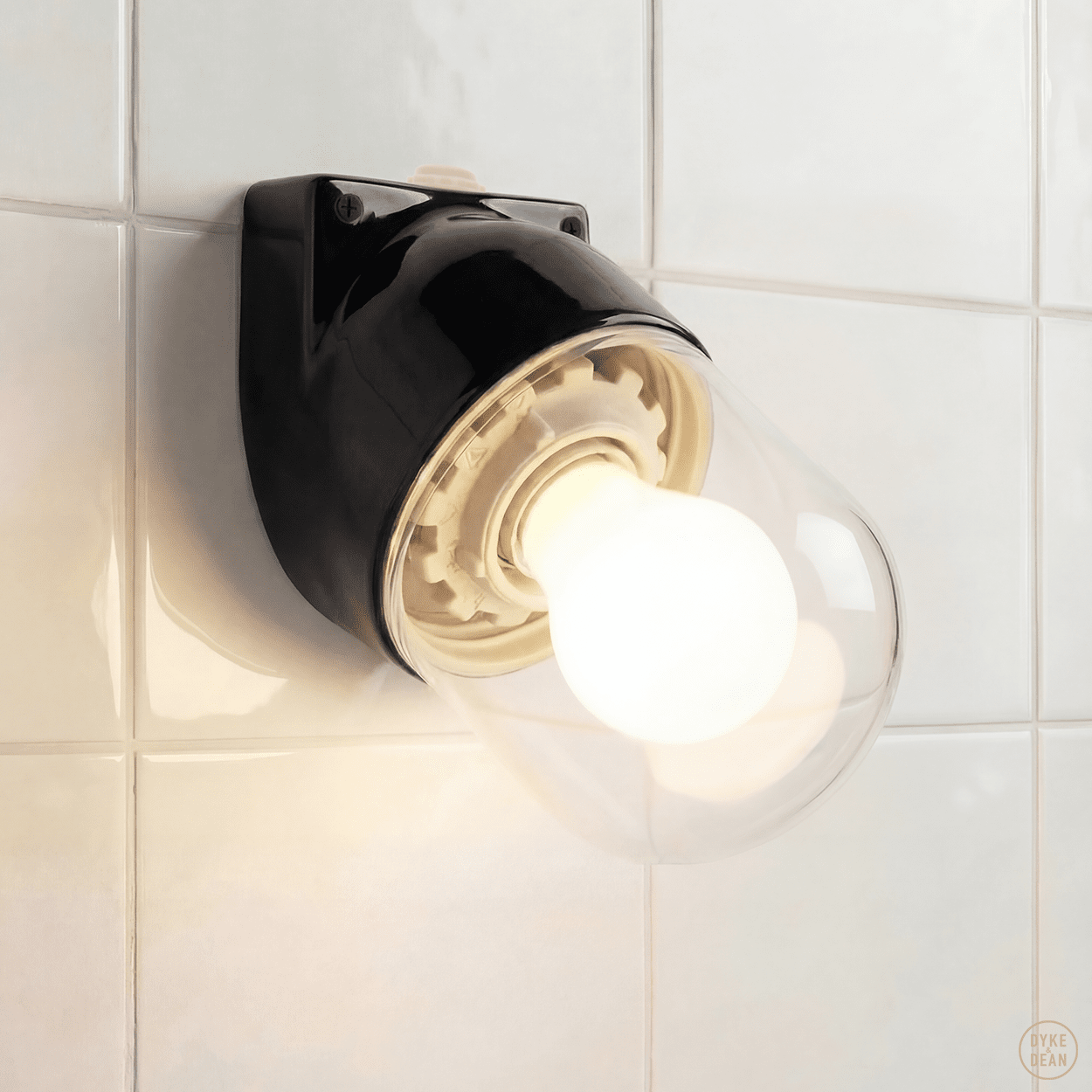BLACK CLEAR PORCELAIN WATERPROOF ANGLED WALL LIGHT - DYKE & DEAN