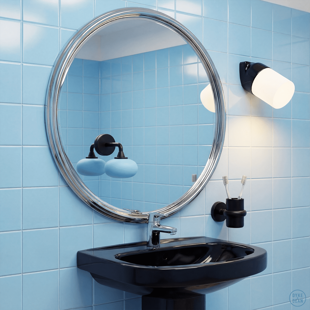 BLACK FROSTED PORCELAIN WATERPROOF ANGLED WALL LIGHT - DYKE & DEAN