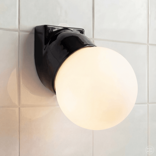 BLACK GLOBE PORCELAIN WATERPROOF ANGLED WALL LIGHT - DYKE & DEAN