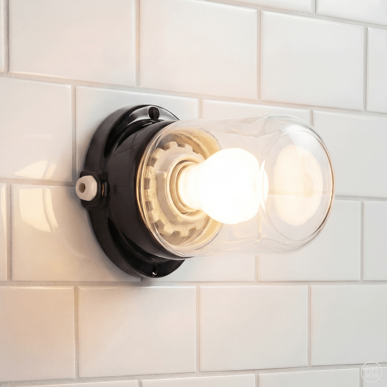 BLACK PORCELAIN CLEAR WATERPROOF WALL LIGHT - DYKE & DEAN