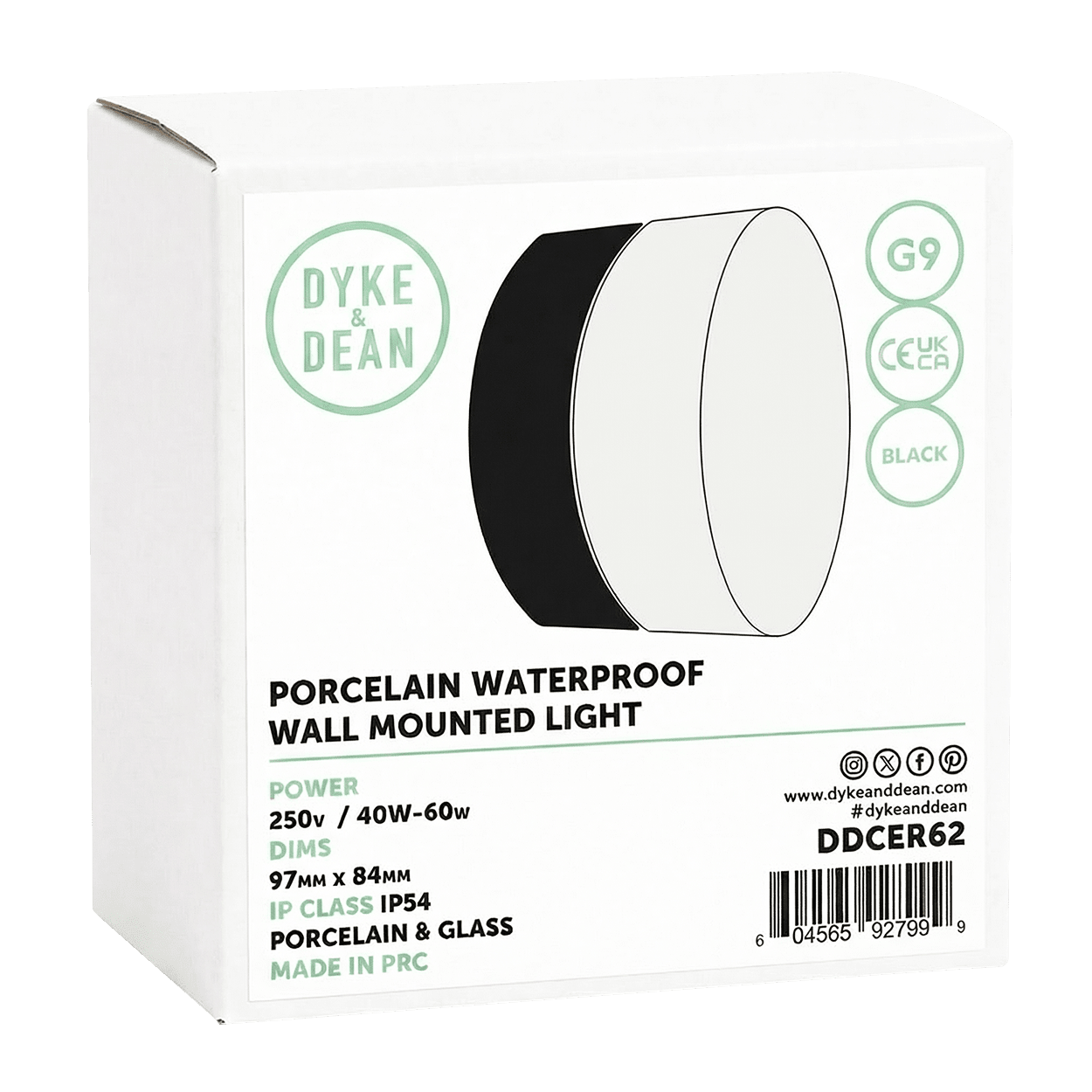 BLACK PORCELAIN WATERPROOF WALL DISC LIGHT - DYKE & DEAN