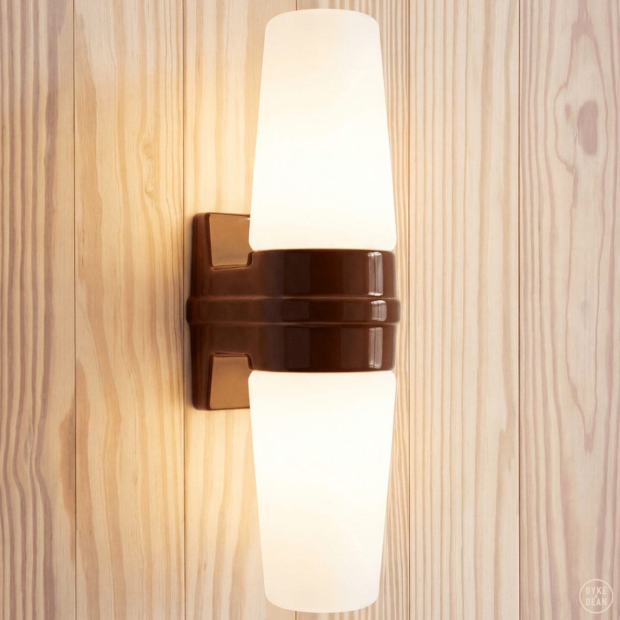 BROWN DOUBLE PORCELAIN WATERPROOF WALL MOUNTED LIGHT - DYKE & DEAN