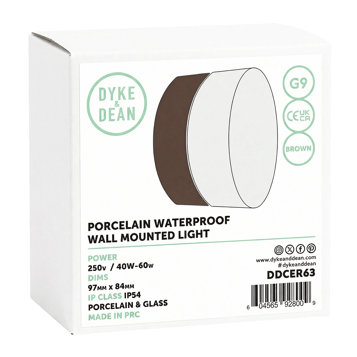 BROWN PORCELAIN WATERPROOF WALL DISC LIGHT - DYKE & DEAN