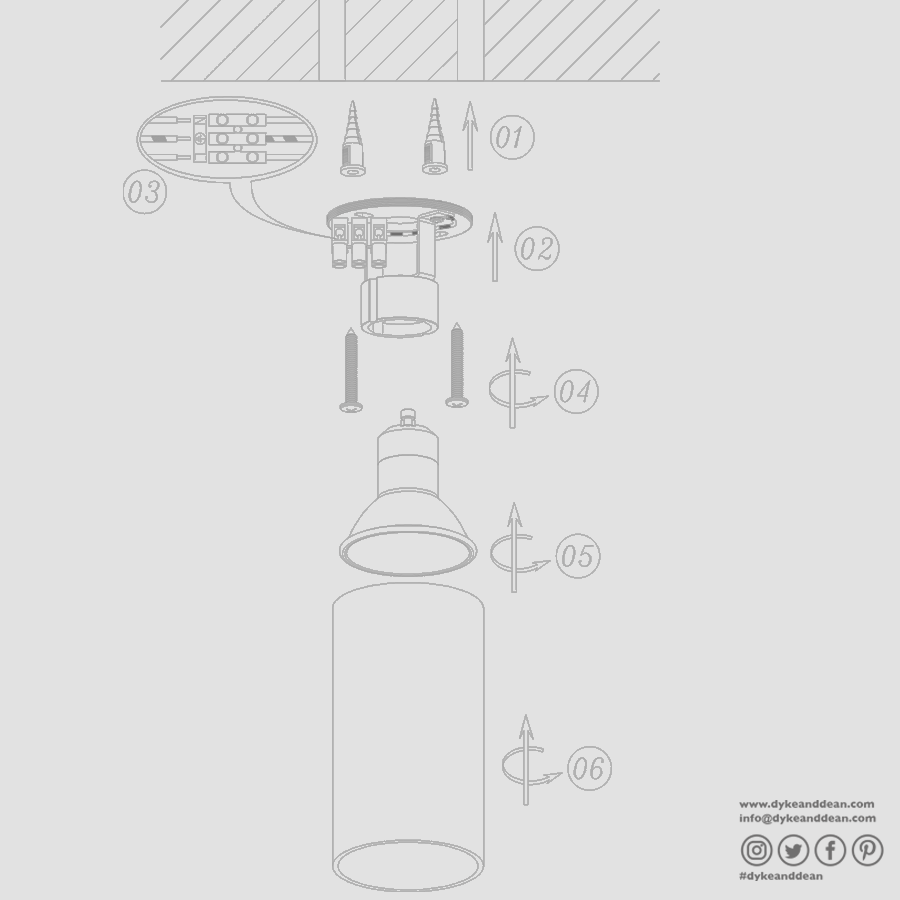 CEILING CYLINDER SPOT LAMP WHITE - DYKE & DEAN