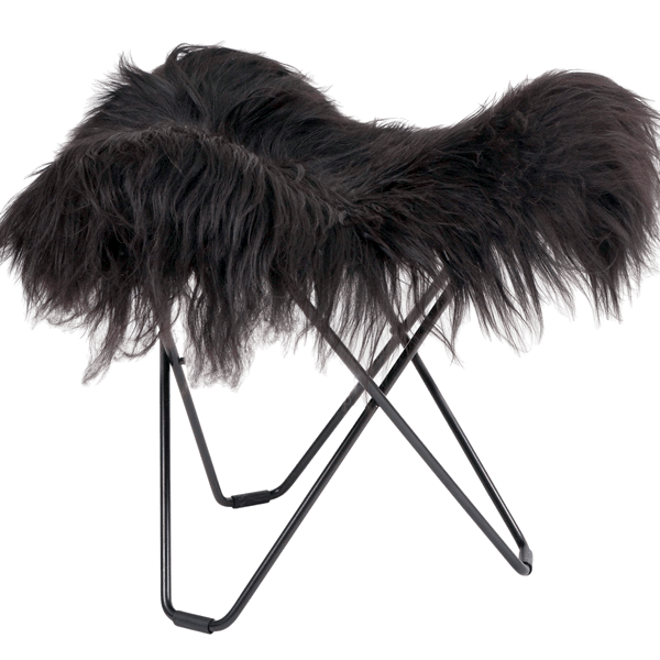 CUERO FLYING GOOSE STOOL BLACK LONG SHEEPSKIN - DYKE & DEAN