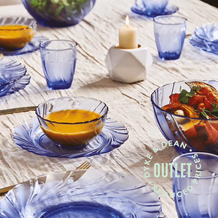 DURALEX BLUE SWIRL GLASS TEA CUP AND SAUCER OUTLET - DYKE & DEAN