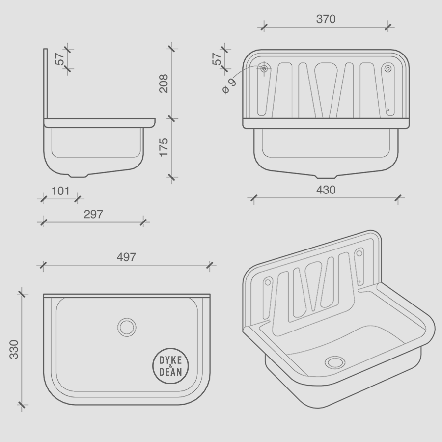 DYKE & DEAN GREY ENAMEL BUCKET SINK - DYKE & DEAN