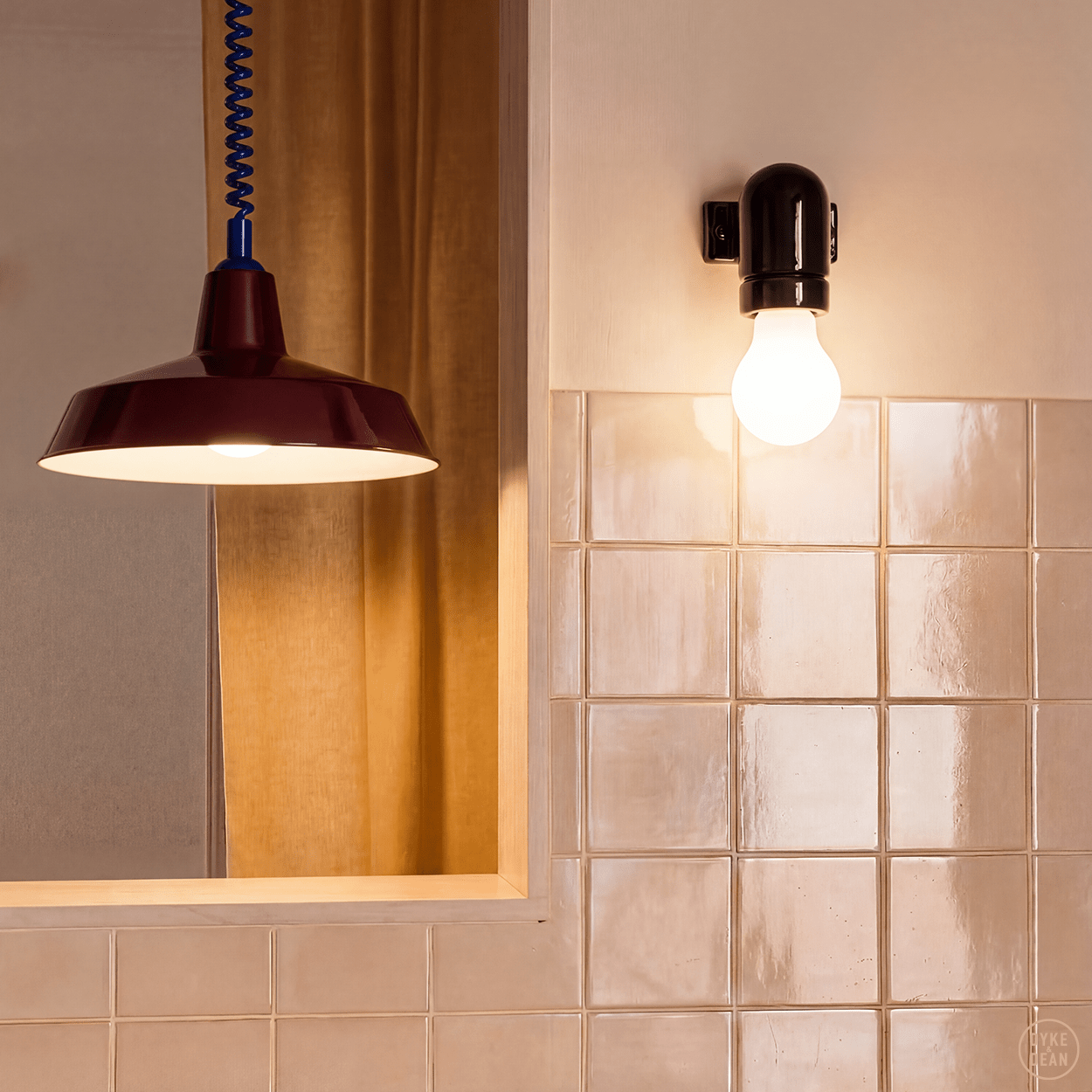 DYKE & DEAN PENDANT LAMPSHADE BURGUNDY WITH RETRACTABLE SPRING - DYKE & DEAN