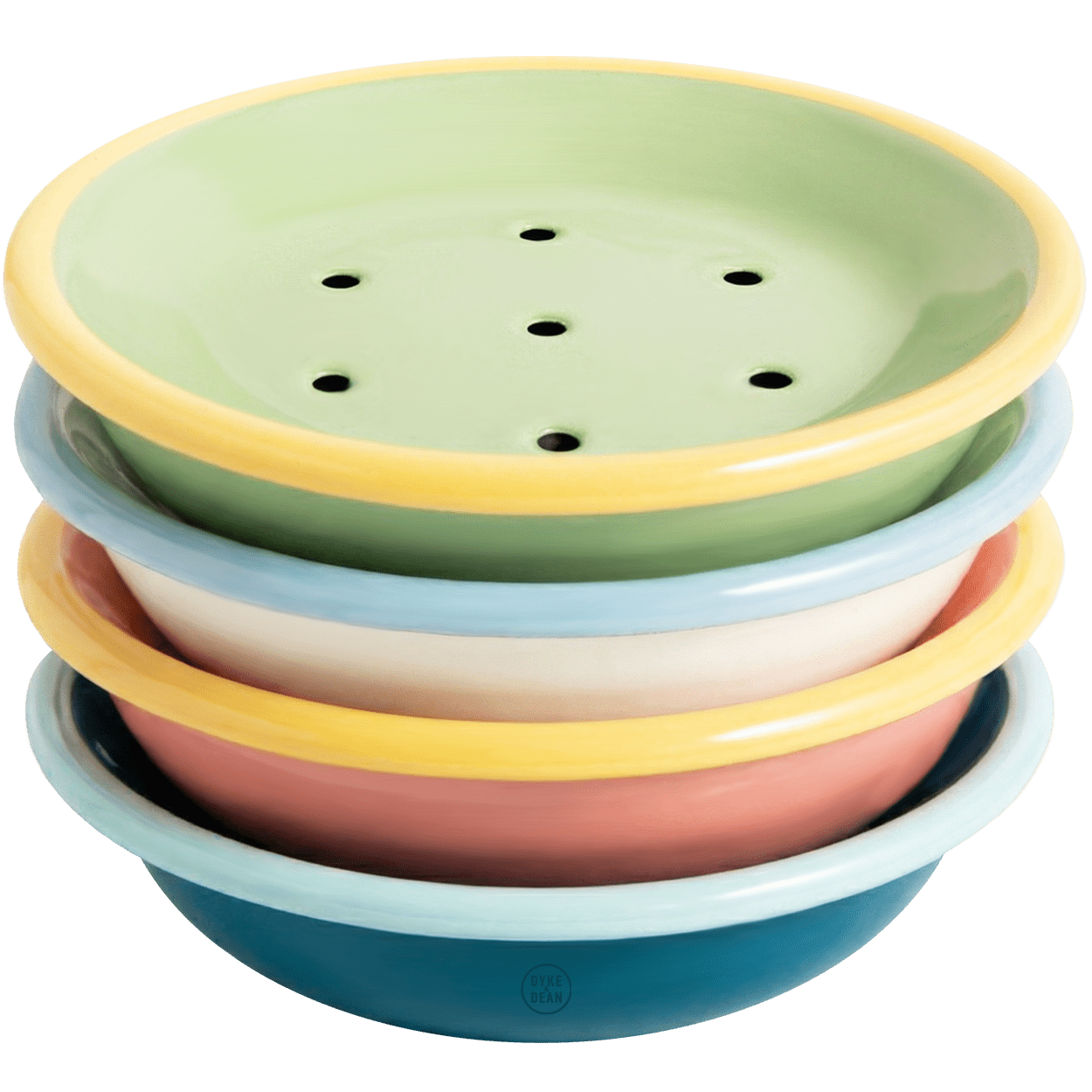 ENAMEL SOAP DISH GREEN & YELLOW - DYKE & DEAN