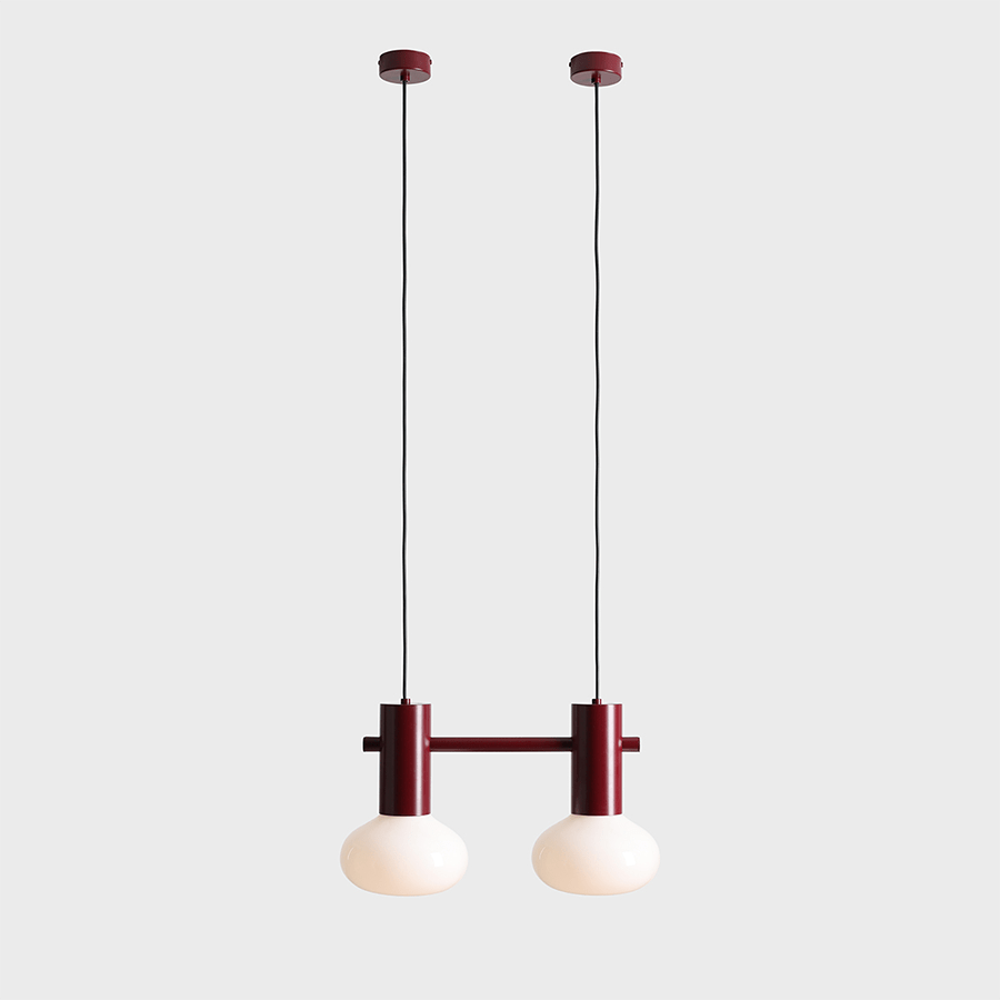 FLO SUSPENSION PENDANT 2 OPAL GLASS LIGHT RUBY RED - DYKE & DEAN