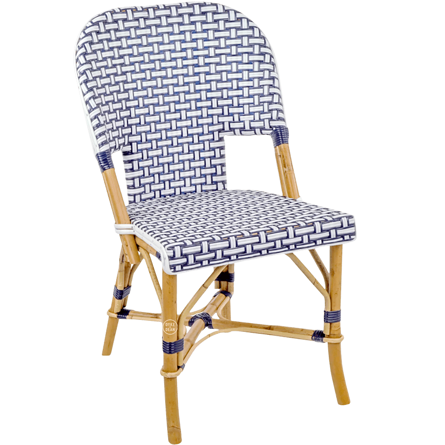 FRENCH BISTRO RATTAN CHAIR BASKET WEAVE WHITE NAVY - DYKE & DEAN