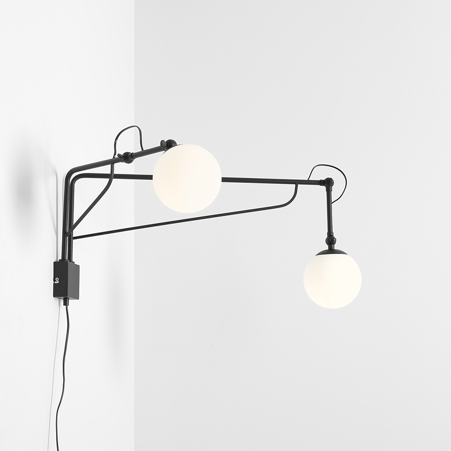 FUNCTIONAL ADJUSTABLE LONG WALL ARM DOUBLE LIGHT BLACK - DYKE & DEAN