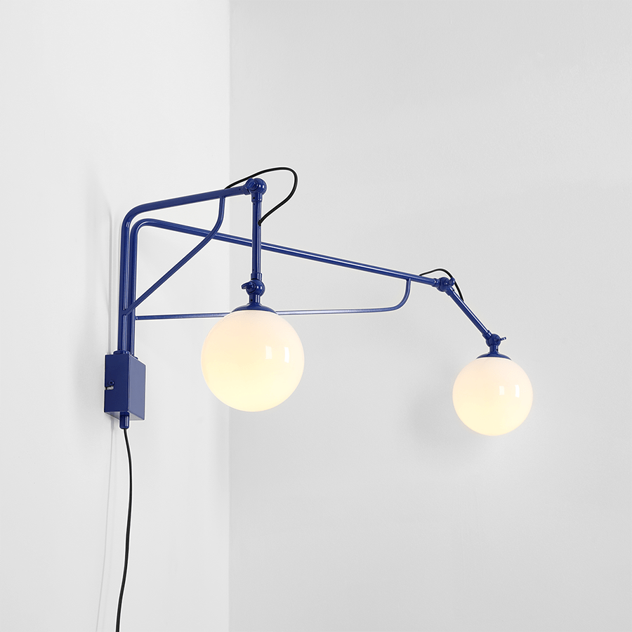FUNCTIONAL ADJUSTABLE LONG WALL ARM DOUBLE LIGHT COBALT - DYKE & DEAN