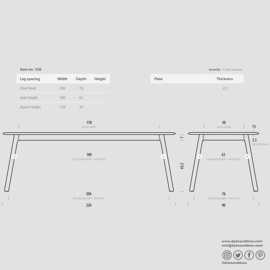 GAZZDA STAFA TABLE NATURAL OAK 220 x 90 - DYKE & DEAN
