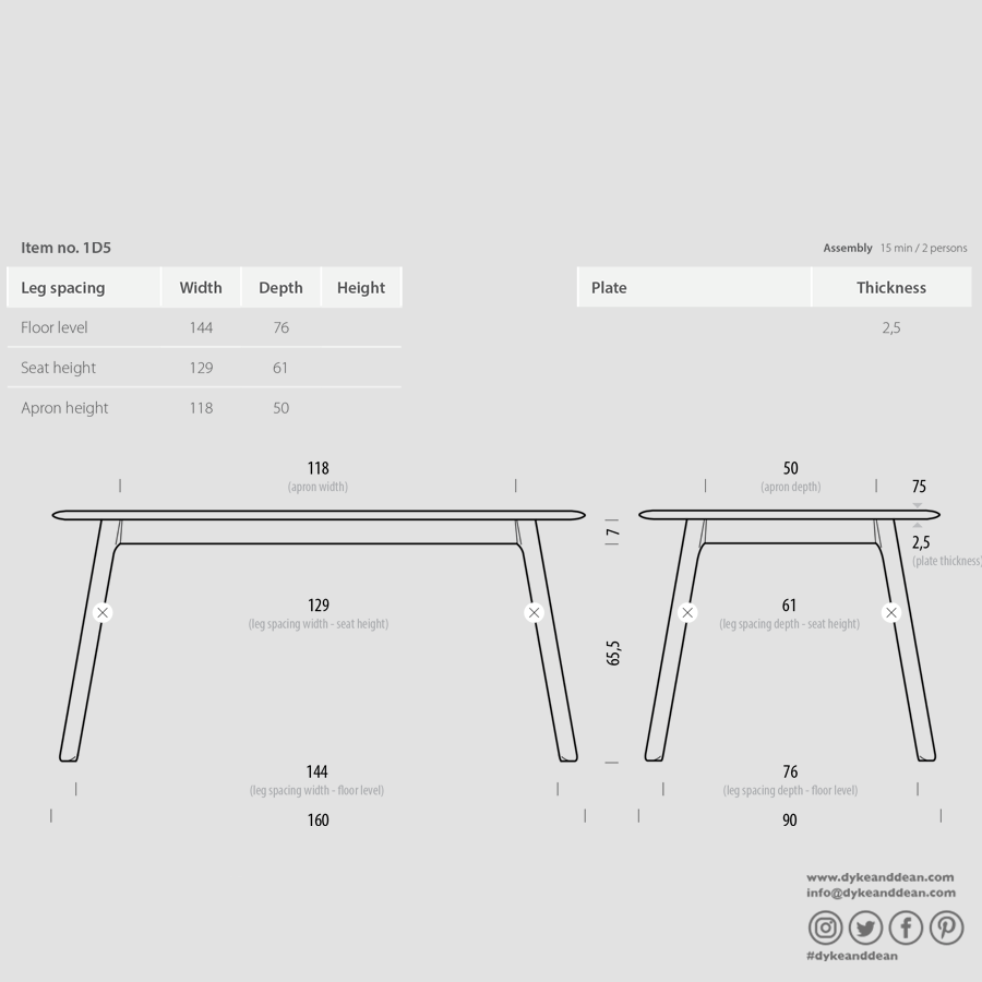 GAZZDA STAFA TABLE WHITE OAK 160 x 90 - DYKE & DEAN