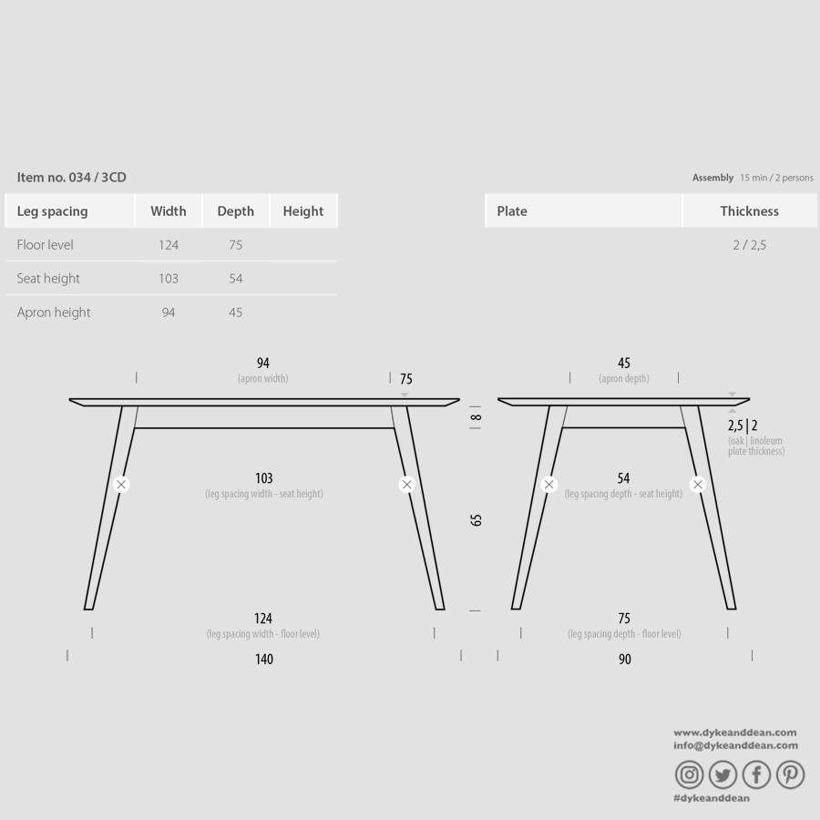 GAZZDA TESKA OAK DINING TABLE 140 X 90 - DYKE & DEAN