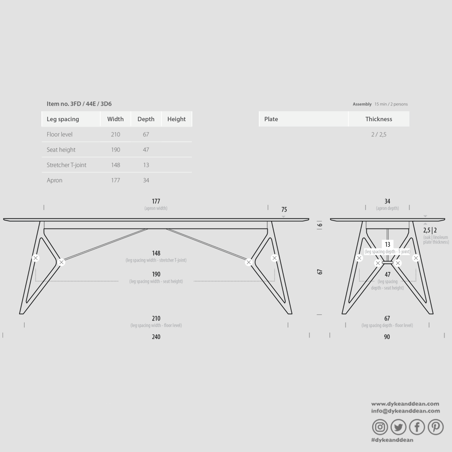 GAZZDA TINK DINING TABLE NATURAL OAK 240 x 90 - DYKE & DEAN