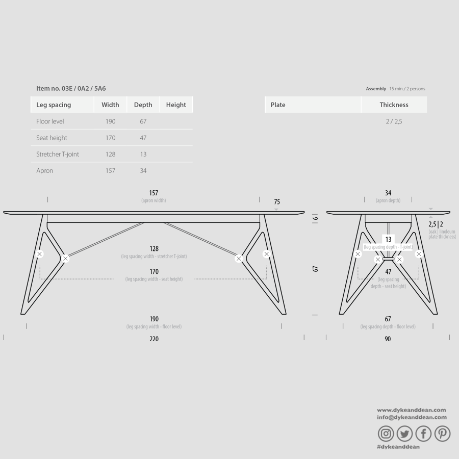 GAZZDA TINK DINING TABLE SMOKED OAK 220 x 90 - DYKE & DEAN