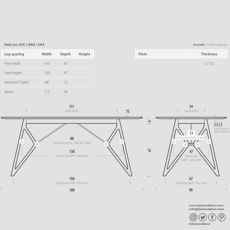 GAZZDA TINK DINING TABLE WHITE OAK 180 x 90 - DYKE & DEAN