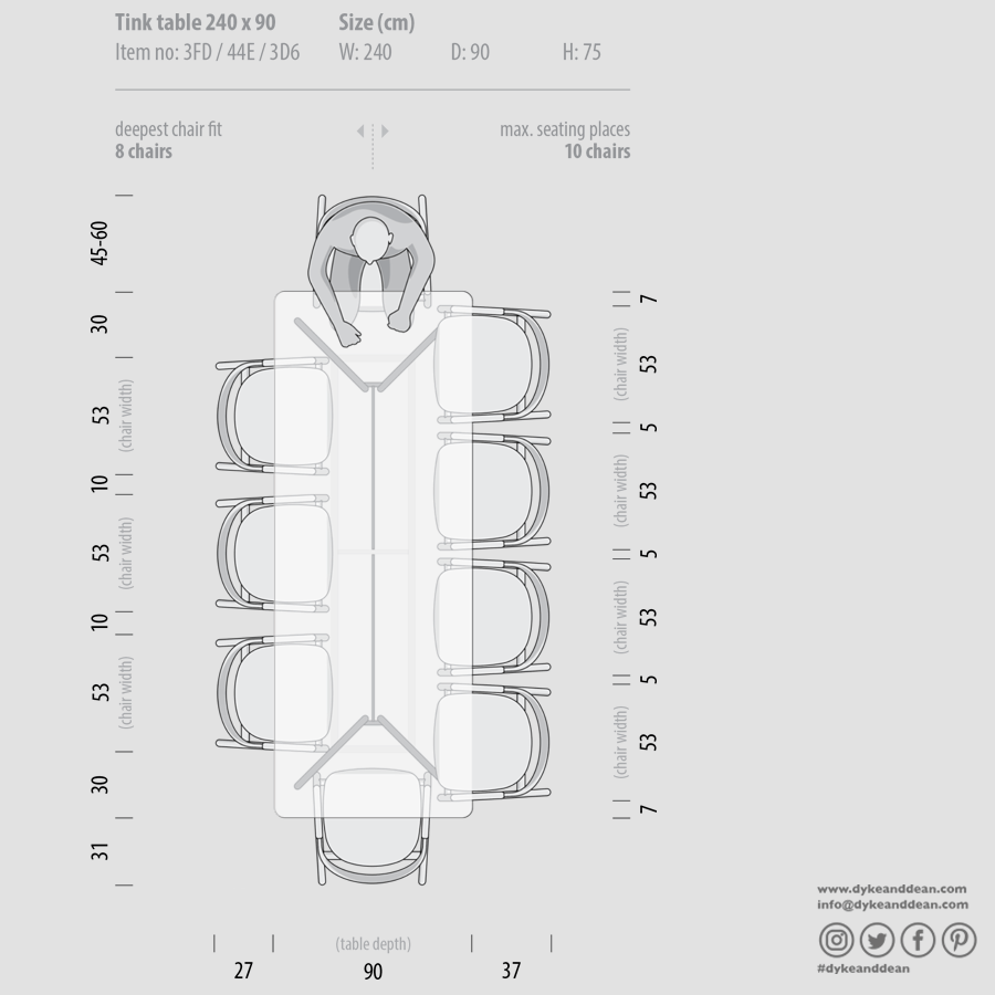 GAZZDA TINK DINING TABLE WHITE OAK 240 x 90 - DYKE & DEAN