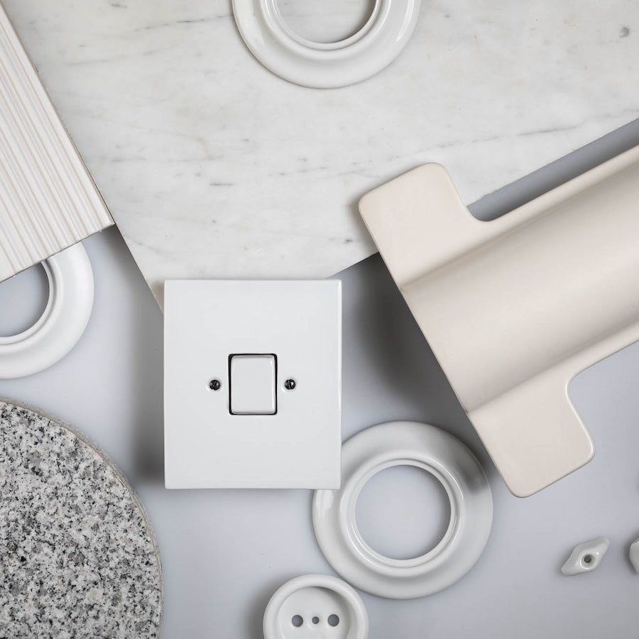 KATY PATY PORCELAIN PLATE DOUBLE PC/ USB WALL SOCKET YELLOW - DYKE & DEAN