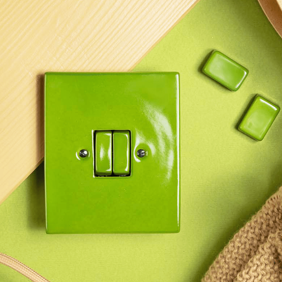 KATY PATY PORCELAIN PLATE WALL LIGHT SWITCH GREY GREEN ROTARY - DYKE & DEAN