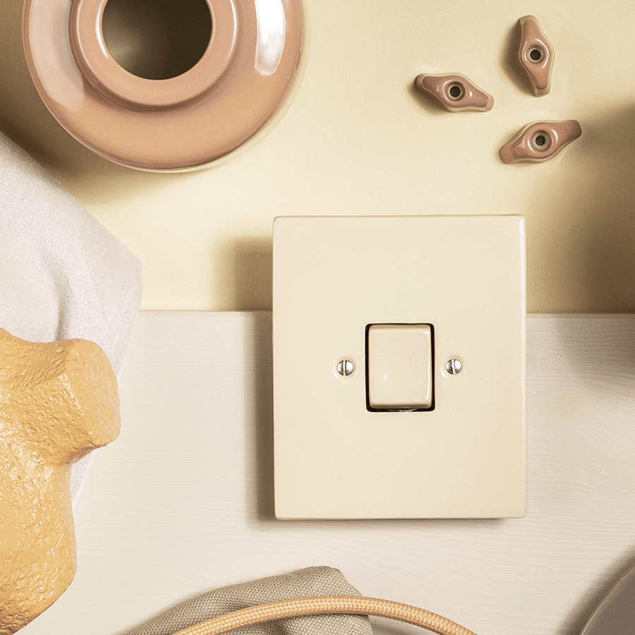 KATY PATY PORCELAIN PLATE WALL LIGHT SWITCH MATTE BLACK ROTARY - DYKE & DEAN