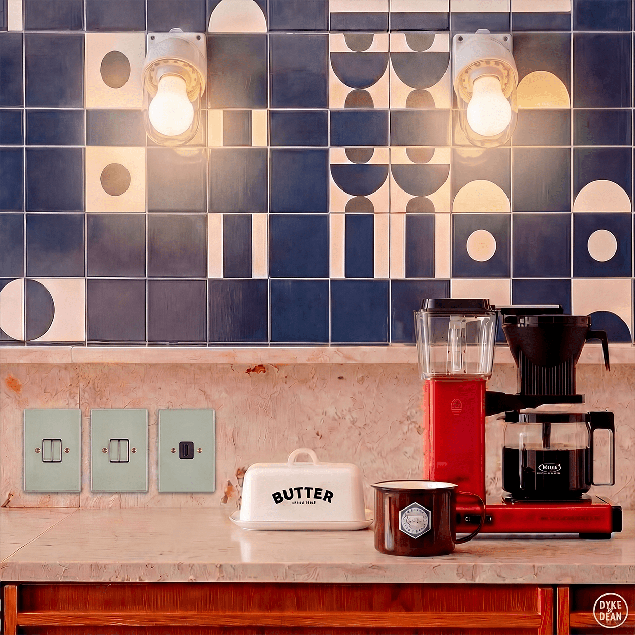 KATY PATY PORCELAIN PLATE WALL SPEAKER SOCKET GREY GREEN - DYKE & DEAN