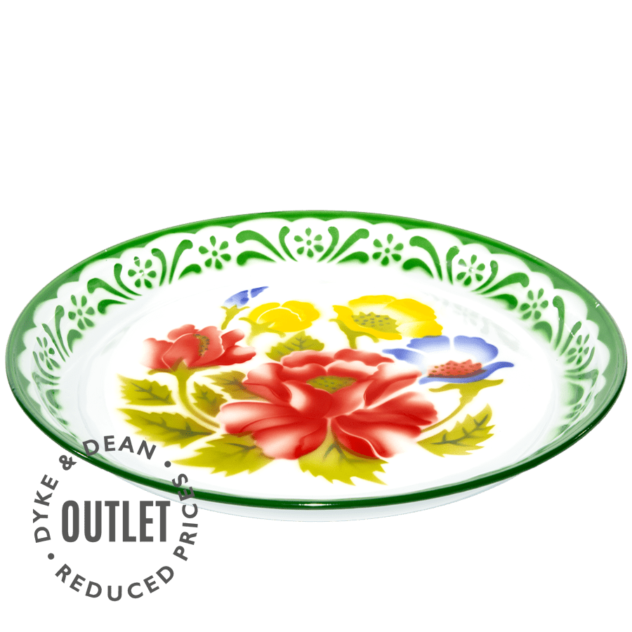 LARGE FLOWER ENAMEL TRAY GREEN OUTLET - DYKE & DEAN