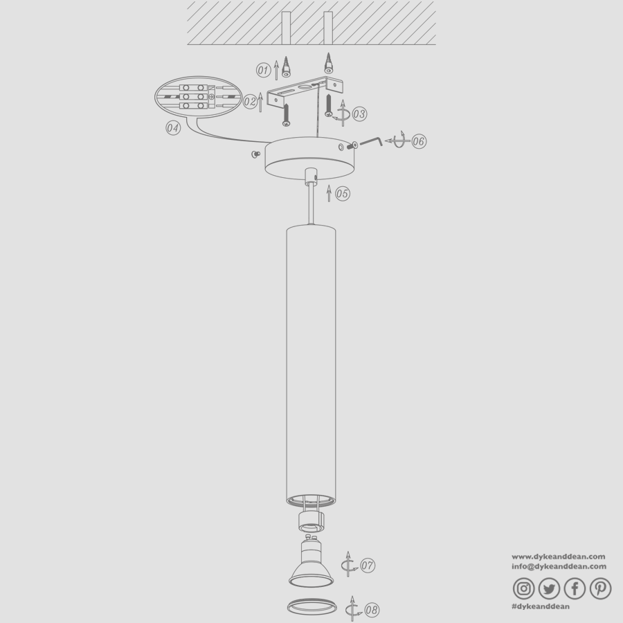 METAL TUBE BATON PENDANT LIGHT LONG WHITE TUBE PENDANT - DYKE & DEAN