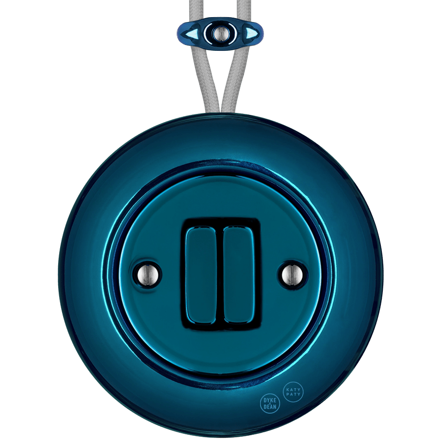 PORCELAIN KATY PATY COLONA ROUND SURFACE MOUNTED DOUBLE SLIM BUTTON SWITCH DARK BLUE - DYKE & DEAN