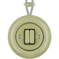 PORCELAIN KATY PATY COLONA ROUND SURFACE MOUNTED DOUBLE SLIM BUTTON SWITCH MOSS GREEN - DYKE & DEAN
