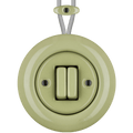 PORCELAIN KATY PATY COLONA ROUND SURFACE MOUNTED DOUBLE SLIM BUTTON SWITCH MOSS GREEN - DYKE & DEAN