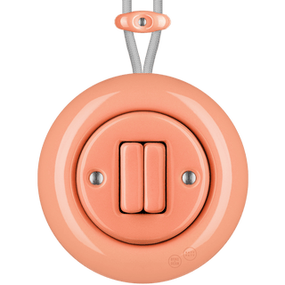 PORCELAIN KATY PATY COLONA ROUND SURFACE MOUNTED DOUBLE SLIM BUTTON SWITCH SALMON PINK - DYKE & DEAN