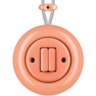 PORCELAIN KATY PATY COLONA ROUND SURFACE MOUNTED DOUBLE SLIM BUTTON SWITCH SALMON PINK - DYKE & DEAN