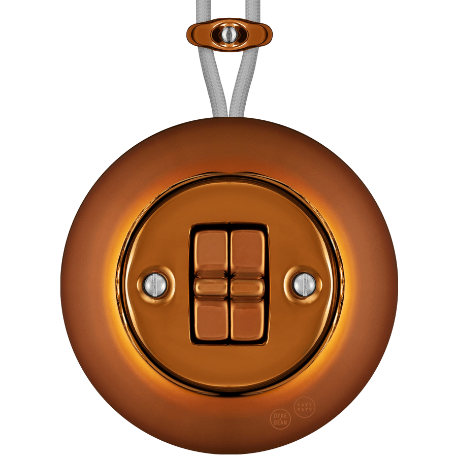 PORCELAIN KATY PATY COLONA ROUND SURFACE MOUNTED DOUBLE TOGGLE BUTTON SWITCH BRONZE - DYKE & DEAN