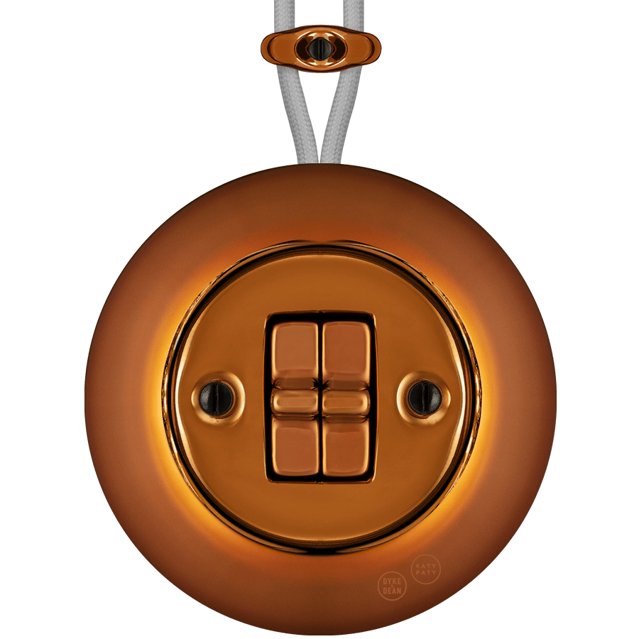 PORCELAIN KATY PATY COLONA ROUND SURFACE MOUNTED DOUBLE TOGGLE BUTTON SWITCH BRONZE - DYKE & DEAN