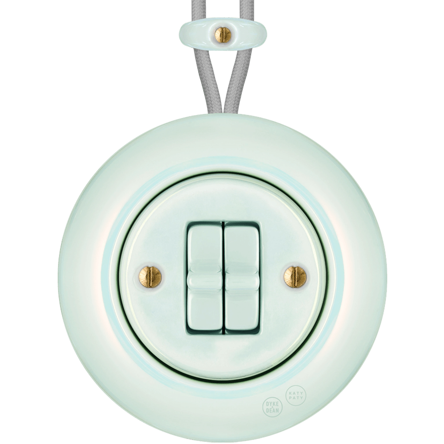 PORCELAIN KATY PATY COLONA ROUND SURFACE MOUNTED DOUBLE TOGGLE BUTTON SWITCH CONCHA - DYKE & DEAN