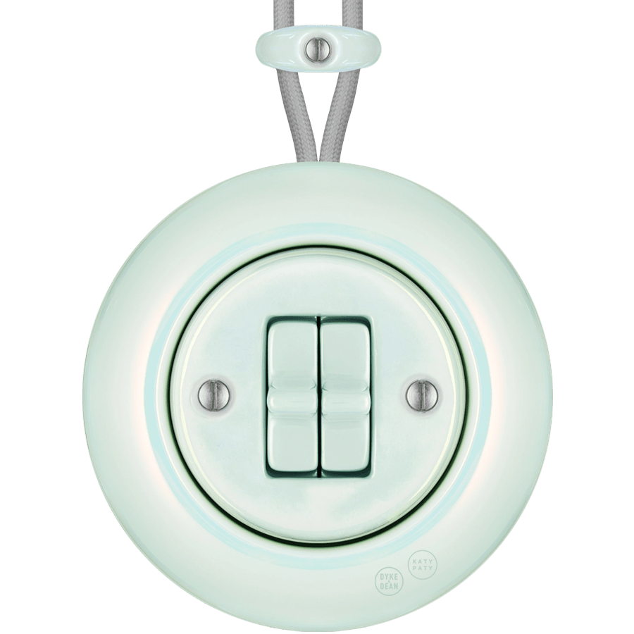 PORCELAIN KATY PATY COLONA ROUND SURFACE MOUNTED DOUBLE TOGGLE BUTTON SWITCH CONCHA - DYKE & DEAN